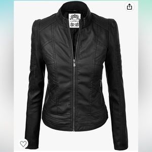 Faux Leather Zip Up Moto Biker Jacket